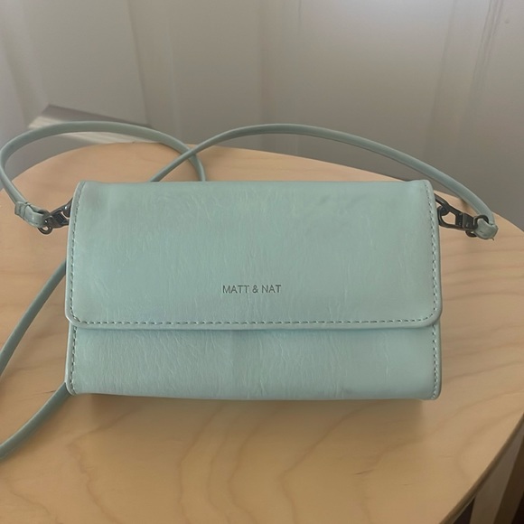 Matt & Nat Mini Drew Crossbody bag in Teal Blue/Mint Colour - Picture 1 of 6